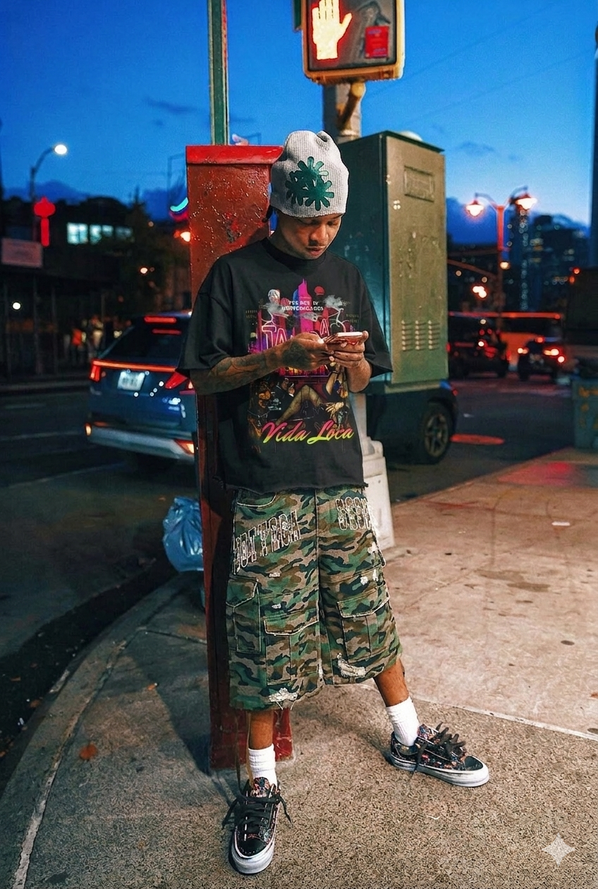 MNS Vida Loca Tampa Tee in washed black with the Vida Loca print