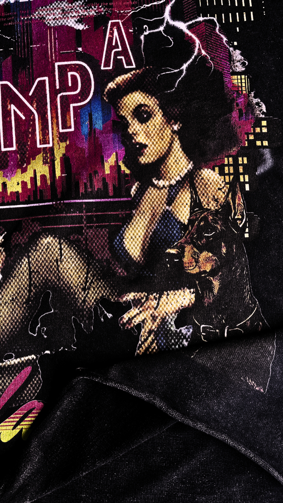 MNS Vida Loca Tampa Tee campaign image, neon Tampa skyline print